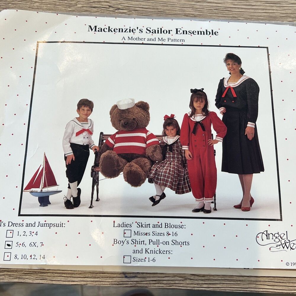 vtg Angel Wears Pattern MACKENZIE'S SAILOR ENSEMBLE Eunice Logan sizes 5,6,6X,7